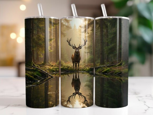 Deer Reflection Forest Lake Tumbler Wrap