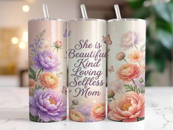Floral Mom Quote 20oz Tumbler Wrap PNG