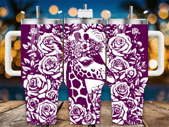 Floral Rose Giraffe 40oz Laser Tumbler