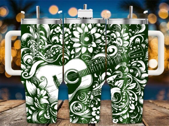 Green Floral Guitar 40oz Laser Tumbler