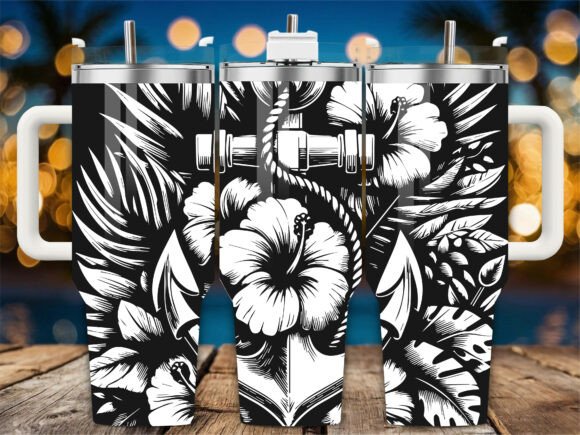 Tropical Palm Anchor 40oz Laser Tumbler