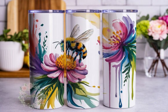 Vibrant Watercolor Bee Floral Tumbler Wr