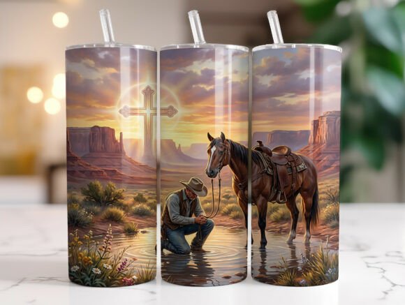 Western Christian Cowboy Horse Tumbler